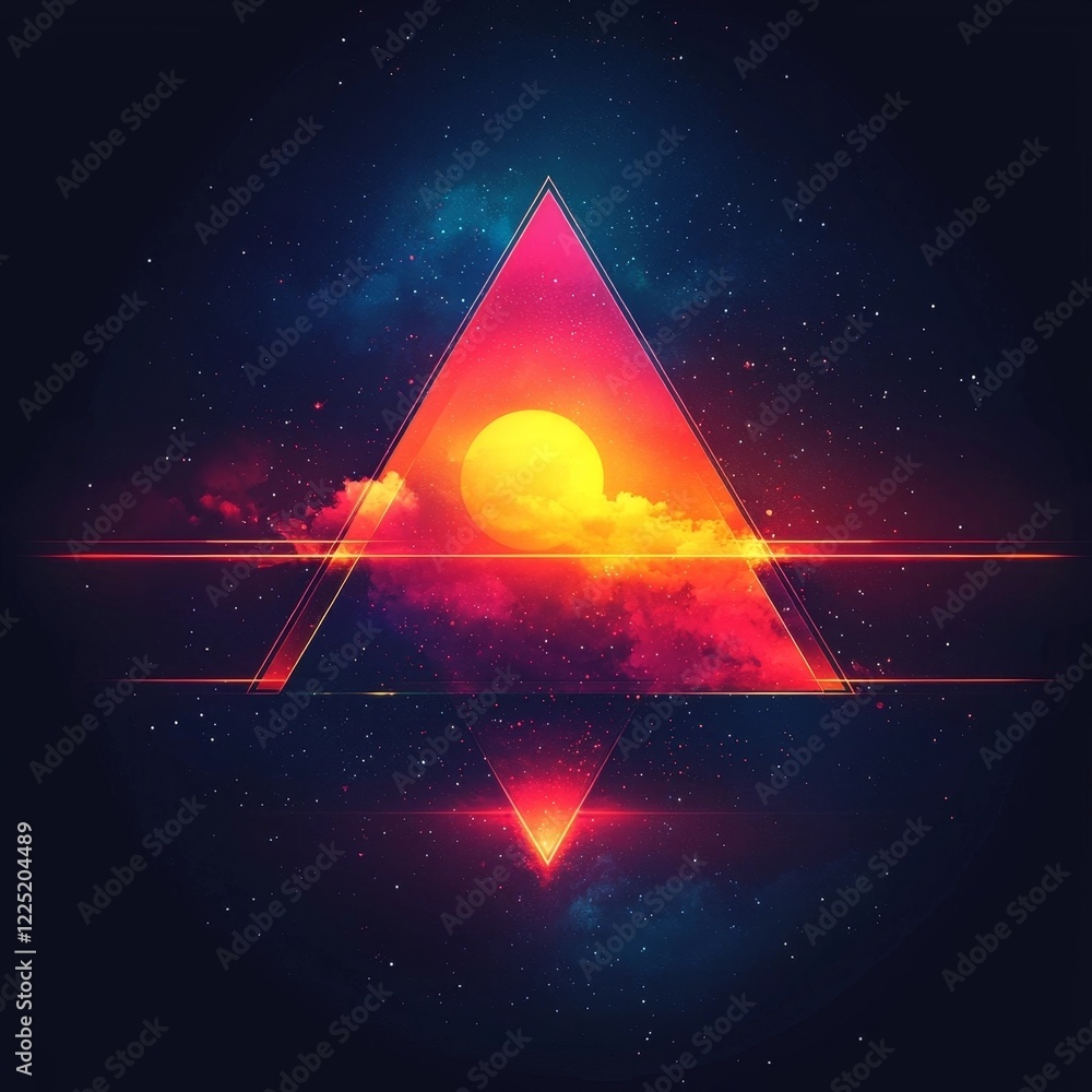 Poster minimalist neon geometric shapes overlapping on gradient background concept