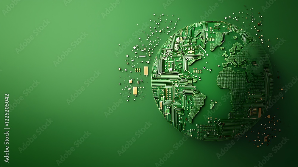 Poster digital earth on green background with circuit patterns