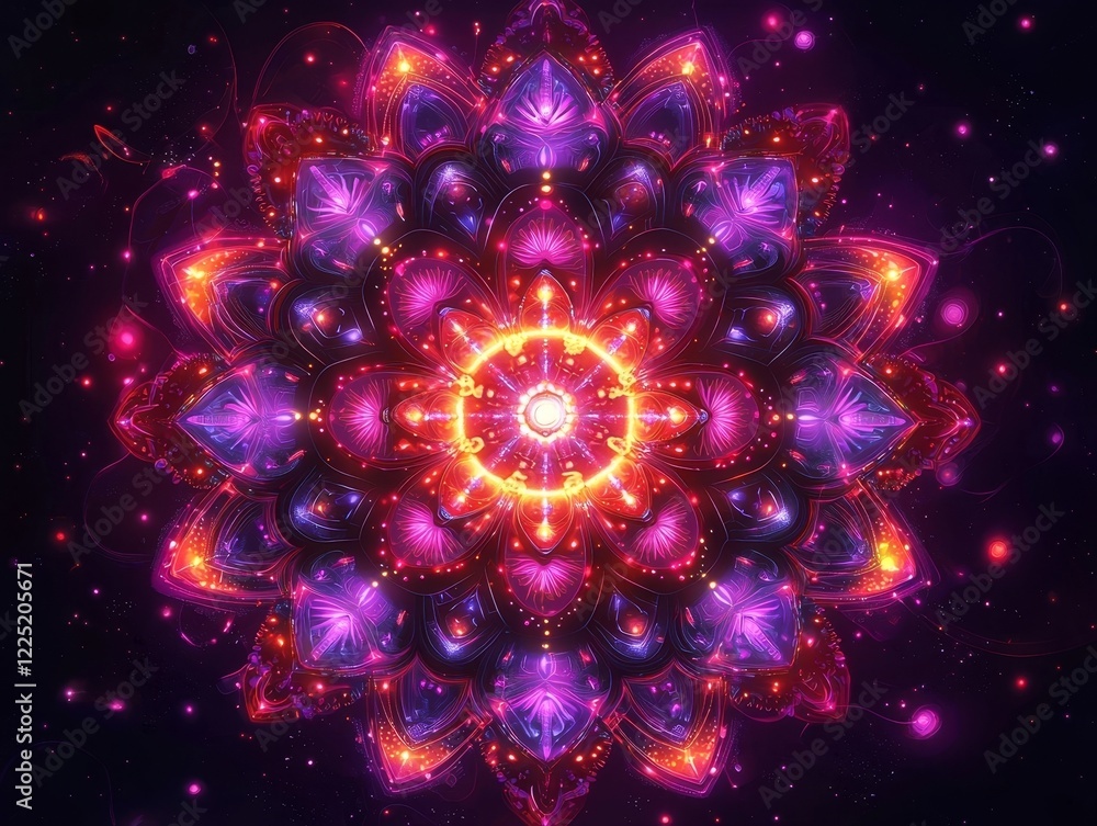 Poster mesmerizing neon kaleidoscope with dazzling mirrored patterns and colors