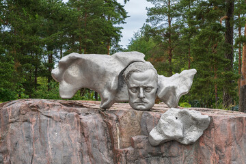 Sibelius abstract monument sculpture from pipes in the Park in Helsinki