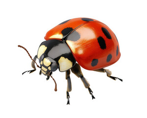 realistic illustration of ladybug with vibrant red and black colors, showcasing its distinct spots and detailed features. This insect symbolizes good luck and is often found in gardens
