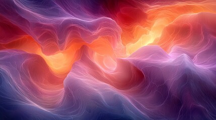 Fototapeta premium A mesmerizing abstract representation of flowing waves in vibrant hues of red, orange, and purple, evoking feelings of warmth and energy
