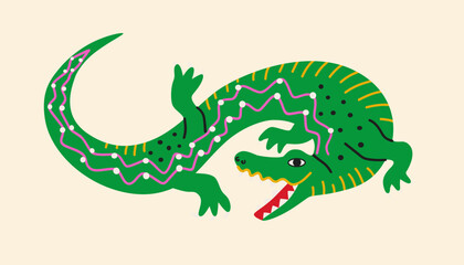 Groovy Alligator in cartoon style. Wild West reptilian character. Vector illustration.