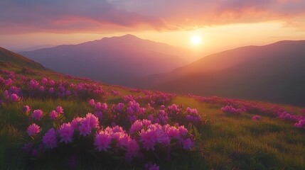 Mountain Sunrise with Wildflowers background