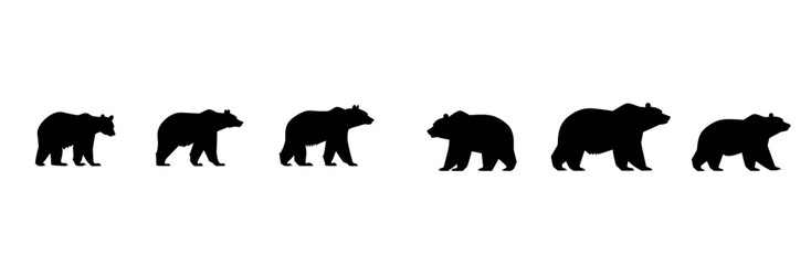 Fototapeta premium Stylized profile view of black bears in silhouette, set against a white background