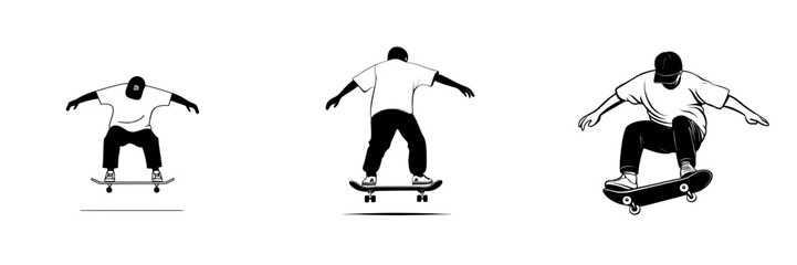 Obraz premium An outline-style depiction of a skateboarder. A teen on a skateboard, illustrated in a modern style