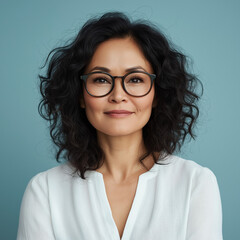 Fototapeta premium Portrait of a confident woman wearing glasses urban studio photography 