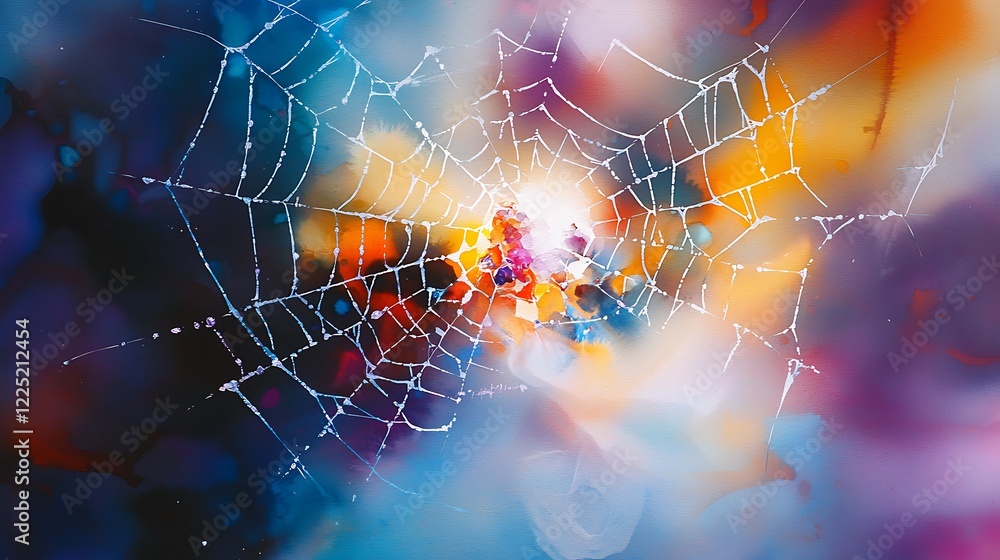 Poster elegant spiderweb with colorful background