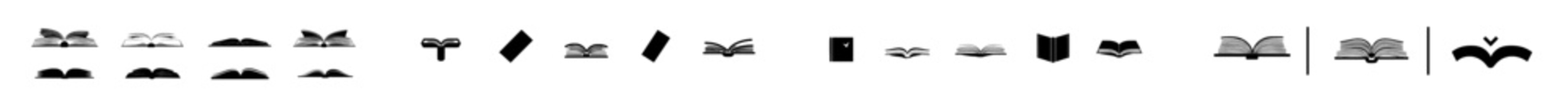 Open book icons set isolated on a transparent background. Collection of literature book icons. Set of textbook icons