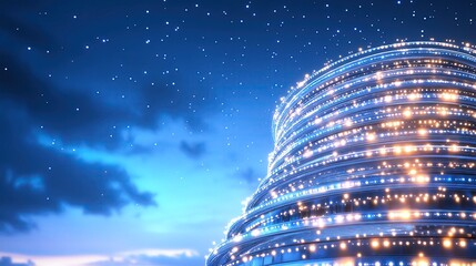blueprint style Futuristic building illuminated at night sky. blueprint object design