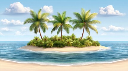 Tropical Island Paradise with Palm Trees and Clear Blue Water