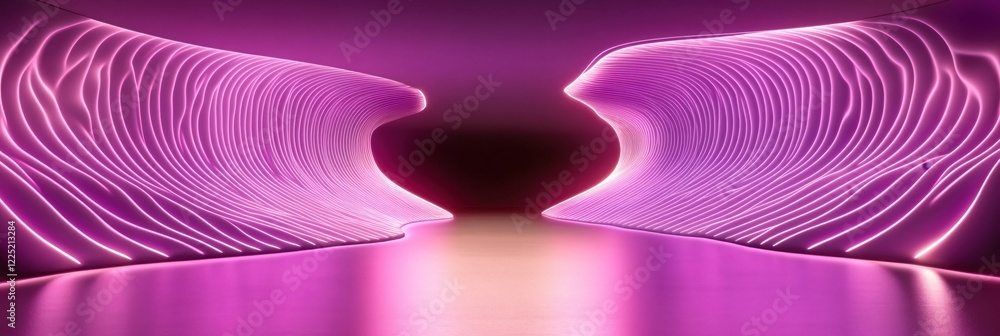 Poster abstract pink tunnel with glowing lines and dark background creating a futuristic scene