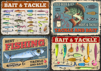 Vintage fishing tackle and bait signage collection