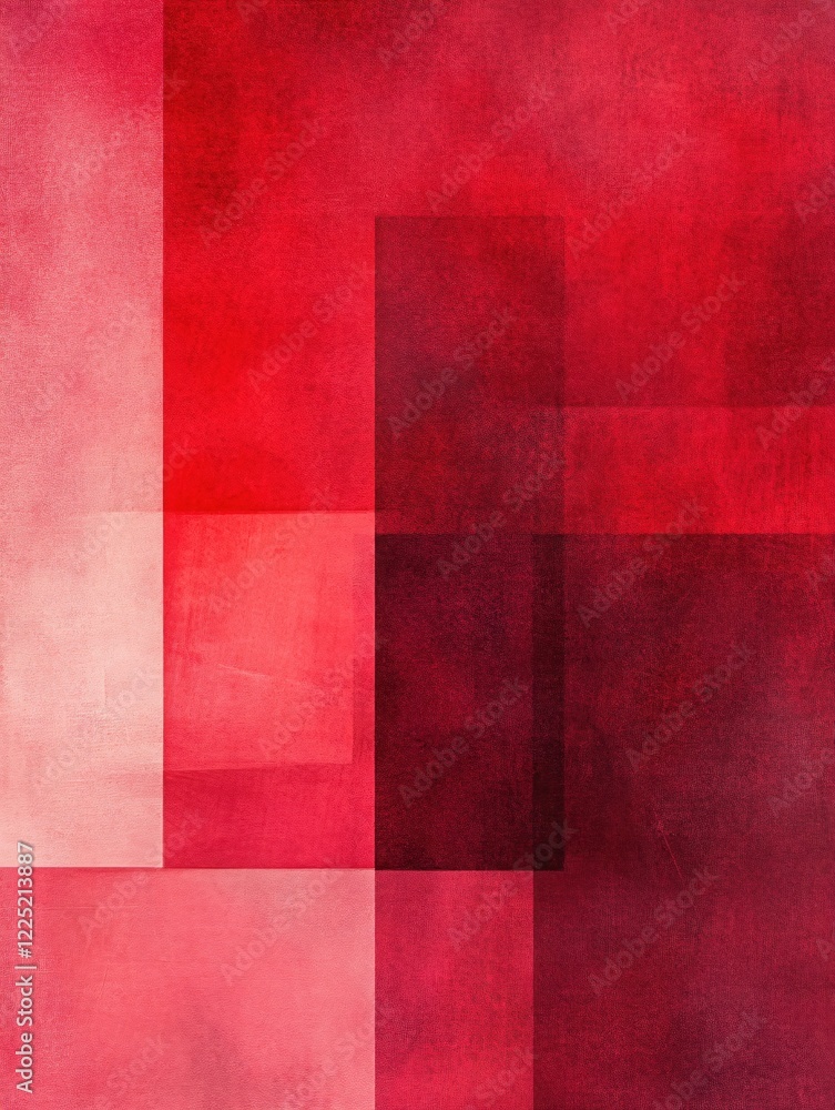 Poster abstract art with layered red blocks creating a geometric pattern on a textured surface