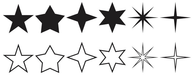 Different Types of Star Shapes Collection. Isolated On Transparent Background.