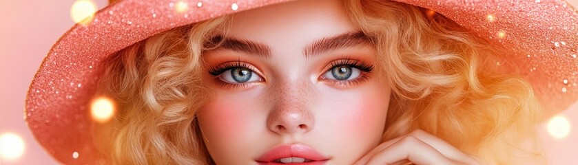 Obraz premium Captivating blonde beauty portrait with golden hues, bathed in warm tones A luxurious aesthetic is achieved in this close-up, showcasing her soft features The image radiates elegance and allure