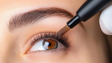 Closeup of woman applying mascara to long eyelashes for trendy beauty look