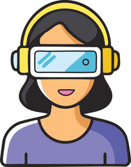 Girl uses augmented reality thanks to modern glasses minimal vector Ilustration