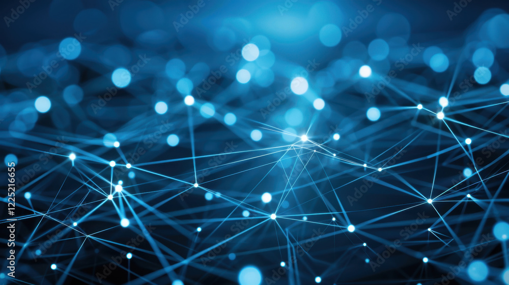 Poster digital network connections with glowing blue nodes and lines create futuristic atmosphere. this abs