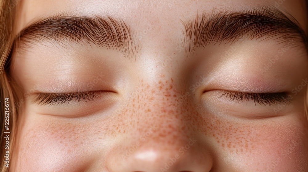 Poster capture the essence of joy with a close-up portrait showcasing a serene portrait of a happy smile, r