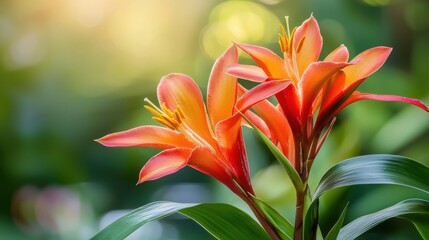 Fototapeta premium Vibrant Tropical Flowers in Lush Garden Blooming with Natural Beauty