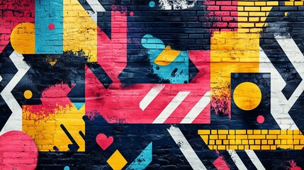 Fototapeta premium Bold Abstract Graffiti-Inspired Artwork with Vibrant Geometric Patterns – Urban Pop Art Background for Modern Design