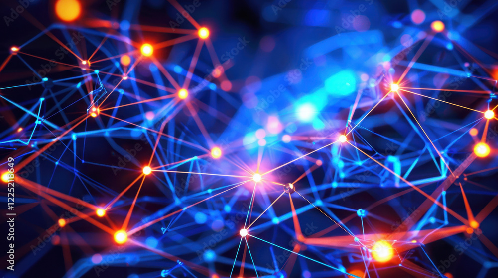 Poster digital network connections with glowing nodes and lines create vibrant, interconnected web. this ab