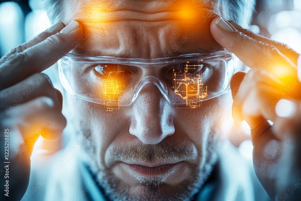 Aufkleber A scientist in a lab filled with bubbling beakers and stacks of data, rubbing their temples in frustration as they look at a failed experiment