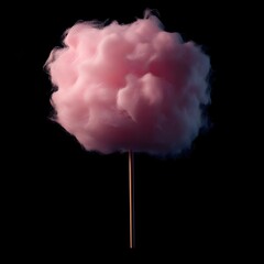 Fluffy Pink Cotton Candy Against Dark Isolated Background