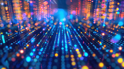 Fototapeta premium Vibrant abstract digital background with colorful lights and patterns, creating sense of depth and movement. Perfect for technology and futuristic themes
