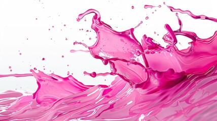 Fototapeta premium A vibrant pink liquid splash captured mid-motion with suspended droplets and smooth