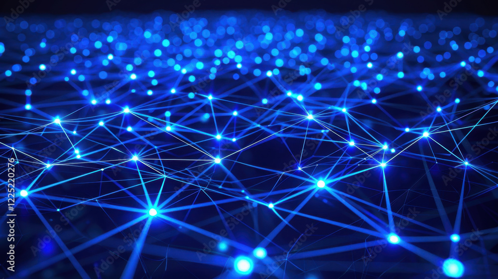 Poster vibrant network of blue lights interconnected, symbolizing technology and connectivity. glowing node