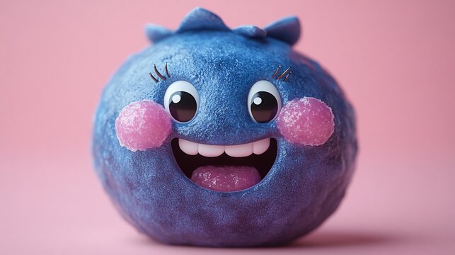 Joyful Blueberry Cartoon Character: A Delightful 3D Render