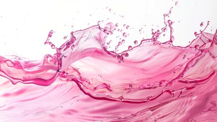 Glossy pink liquid splashes dynamically against a white background