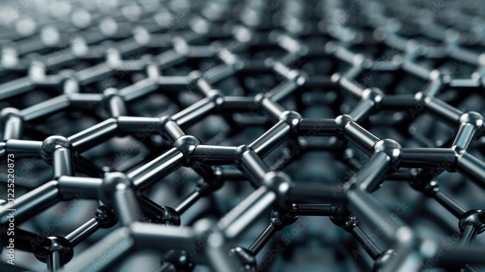 Poster close up view of molecular structure showcasing interconnected hexagonal patterns, representing adva