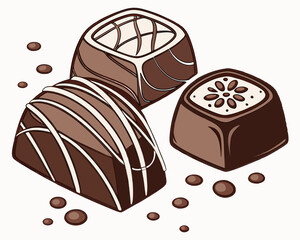 Chocolate candies isolated on white background.