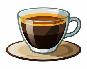 Glass cup of espresso coffee isolated on white background.
