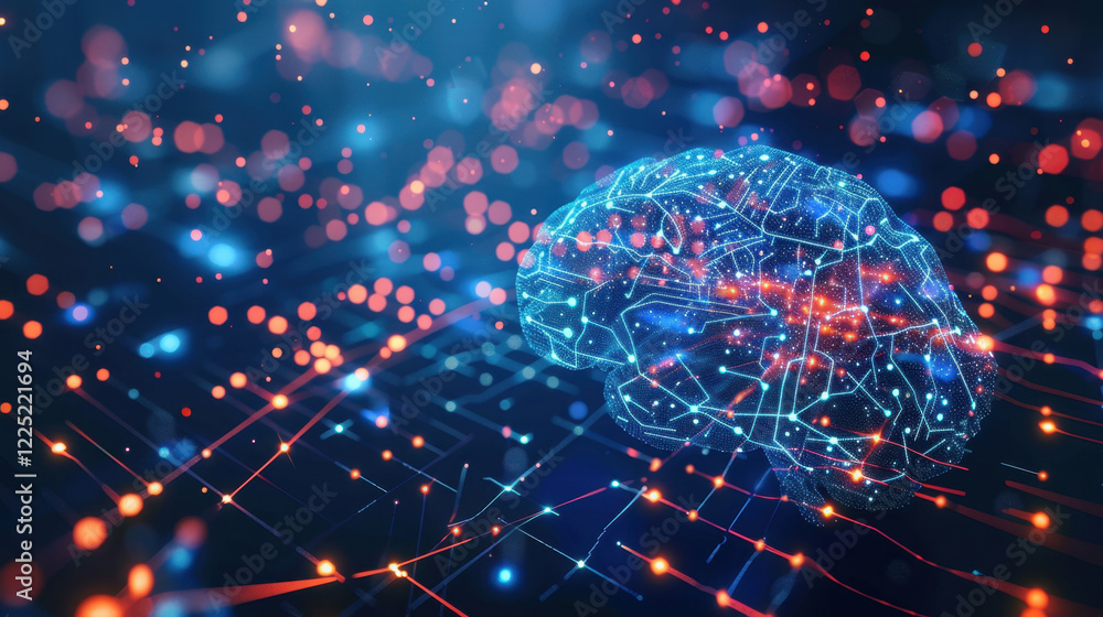 Aufkleber digital representation of brain with glowing connections and lights, symbolizing artificial intellig