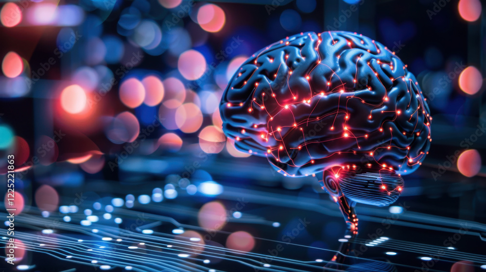 Poster digital brain with glowing circuits, representing artificial intelligence and technology. background