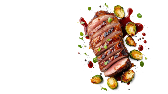 Grilled Duck with Roasted Brussels Sprouts