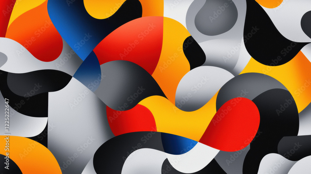 Aufkleber Vibrant abstract design featuring colorful shapes in red, yellow, black, and gray. dynamic composition creates sense of movement and energy