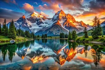 Majestic double summit, stunning landscape; breathtaking mountain scenery captured in serene nature photography.