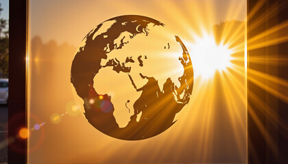 Globe silhouette with sunlight, Earth Day Theme