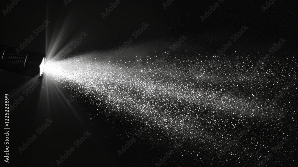 Aufkleber powerful flashlight beam illuminates dark space, creating stunning display of sparkling particles in