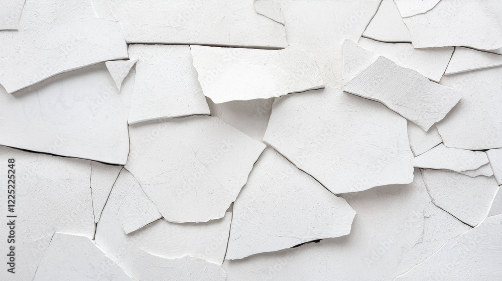 Poster textured white wall with cracked plaster pieces creating abstract design