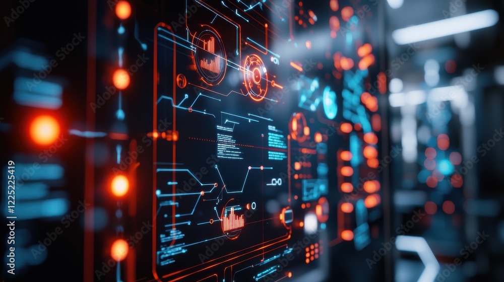 Poster futuristic digital data network interface with abstract hud and information graphics