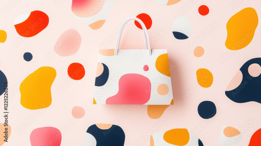 Aufkleber stylish shopping bag on colorful abstract background with vibrant shapes