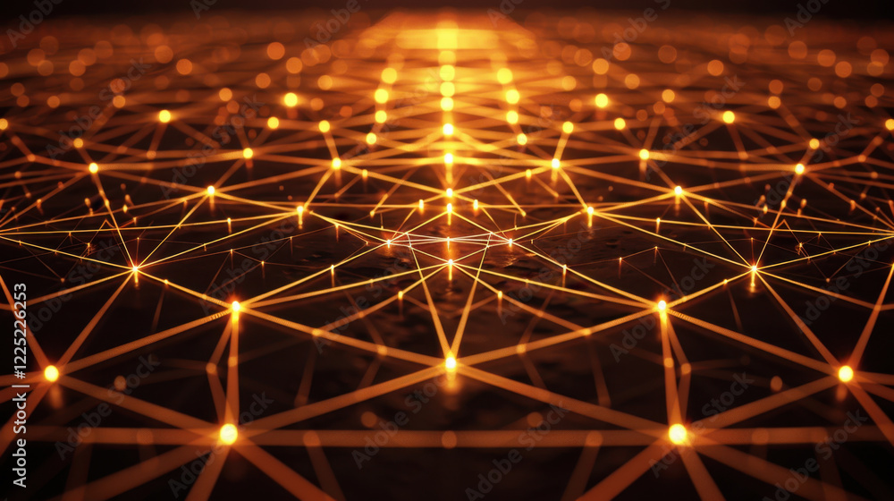 Poster abstract glowing network with interconnected lines and nodes, creating vibrant digital landscape tha