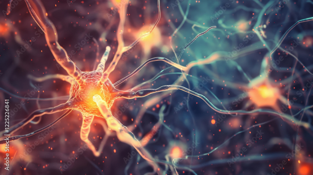 Poster neurons glowing in vibrant network, showcasing intricate connections and activity. this captures bea
