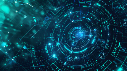 Obraz premium Abstract Digital Network Pattern in Teal and Blue Tones Representing Data Flow Systems